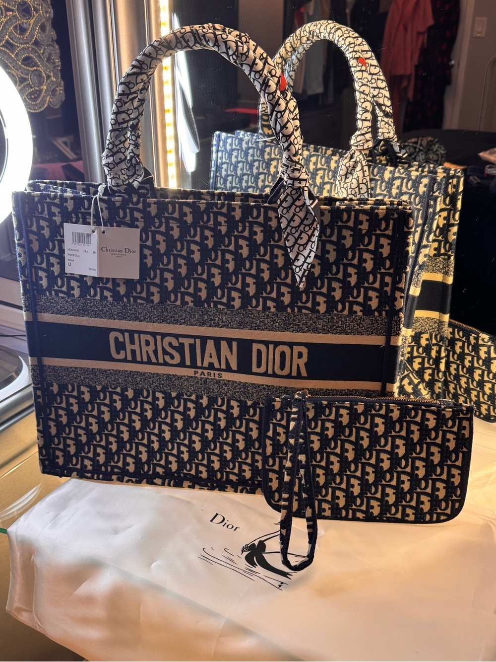 Navy & Beige Book Tote Bag - Picture 2 of 11